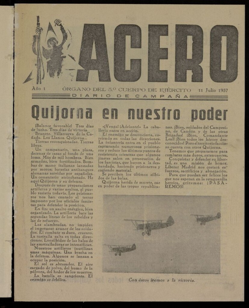 Miniatura de Acero: Organo de la Agrupación Modesto del 11 de julio de 1937