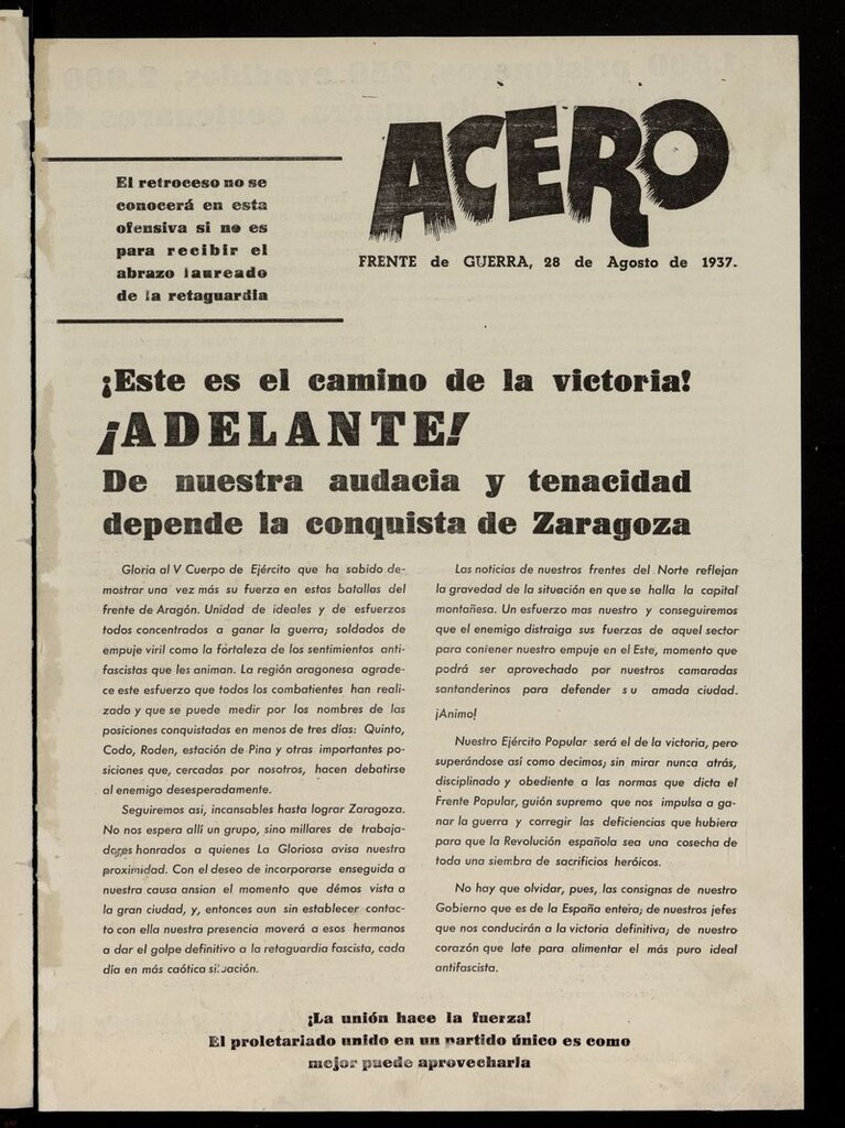 Miniatura de Acero: Organo de la Agrupación Modesto del 28 de agosto de 1937