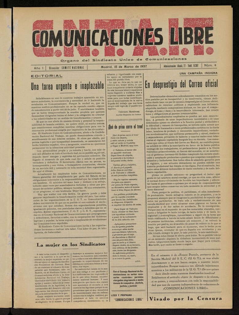 Miniatura de Comunicaciones Libre del 15 de marzo de 1937