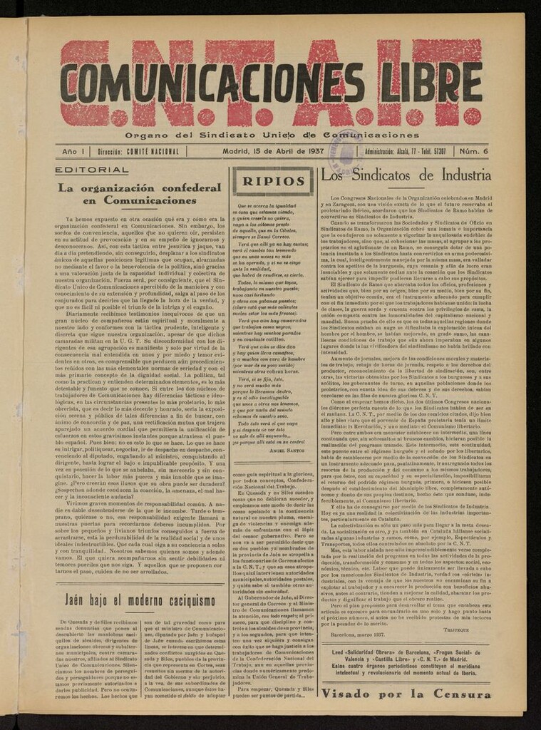 Miniatura de Comunicaciones Libre del 15 de abril de 1937