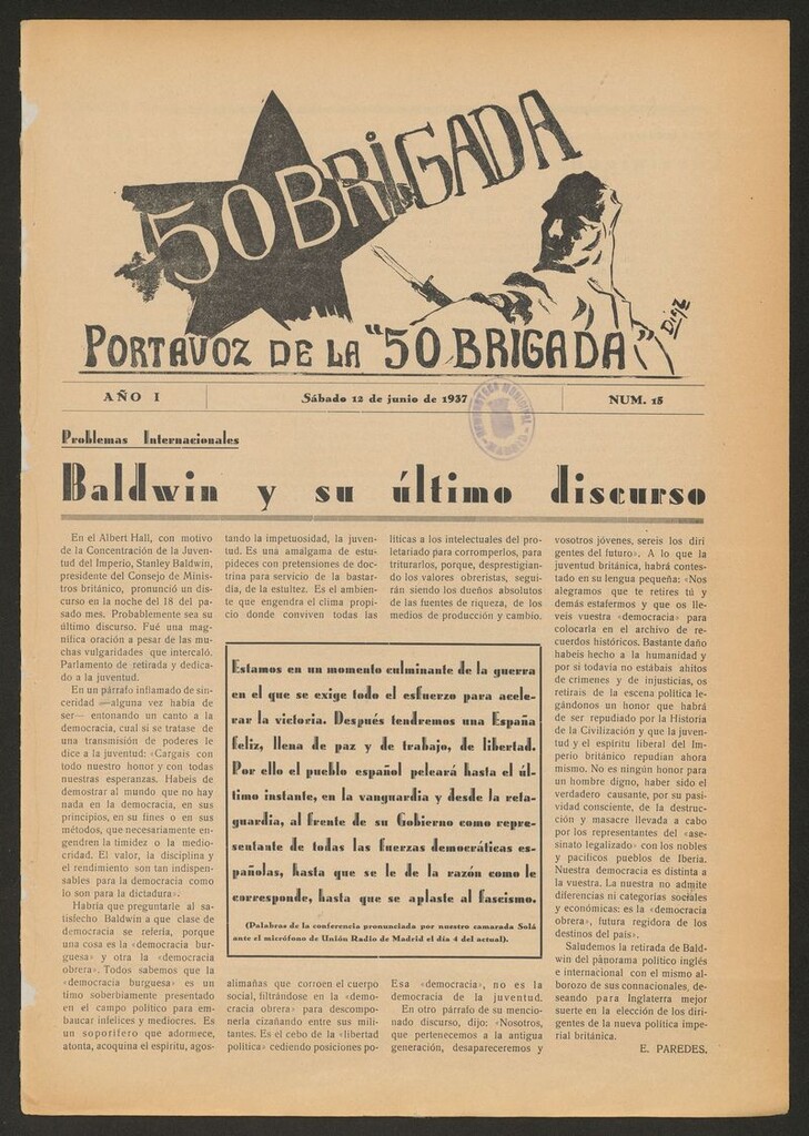 Miniatura de 50 Brigada: portavoz de la 50 Brigada del 12 de junio de 1937