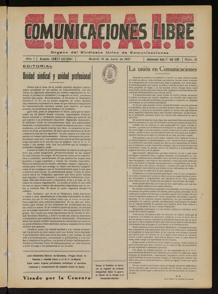 Miniatura de Comunicaciones Libre del 15 de junio de 1937