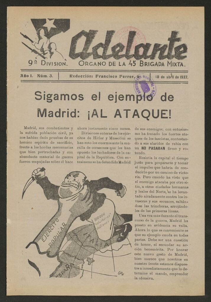 Miniatura de Adelante: órgano de la 45 Brigada Mixta del 18 de abril de 1937
