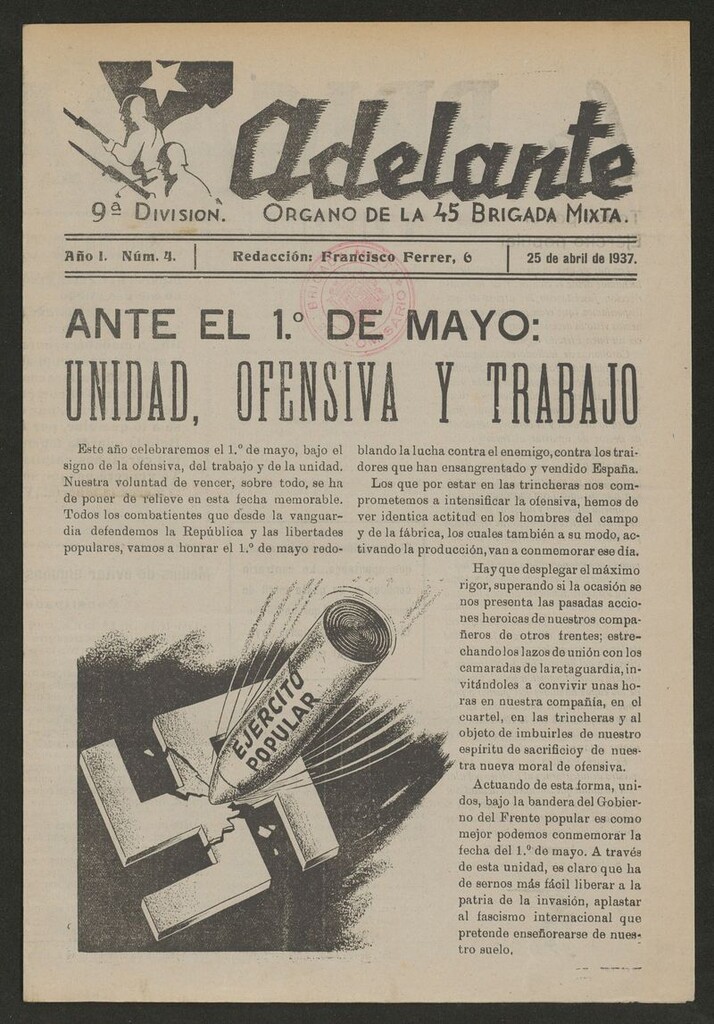 Miniatura de Adelante: órgano de la 45 Brigada Mixta del 25 de abril de 1937