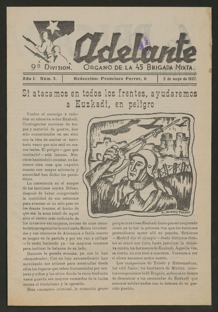 Miniatura de Adelante: órgano de la 45 Brigada Mixta del 2 de mayo de 1937