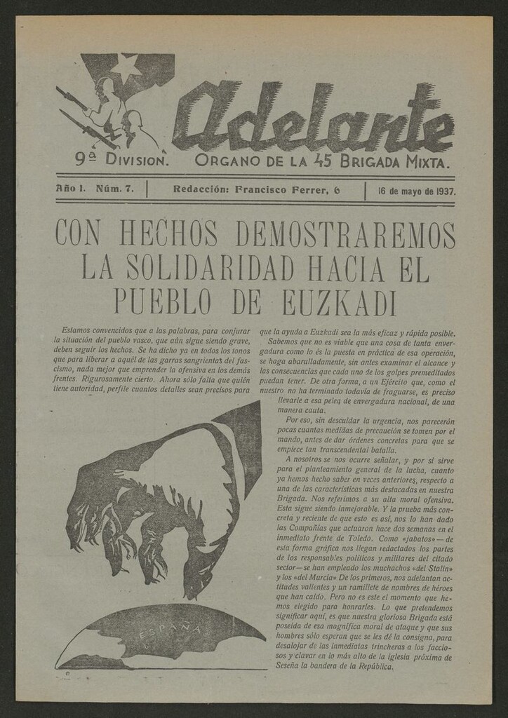 Miniatura de Adelante: órgano de la 45 Brigada Mixta del 16 de mayo de 1937