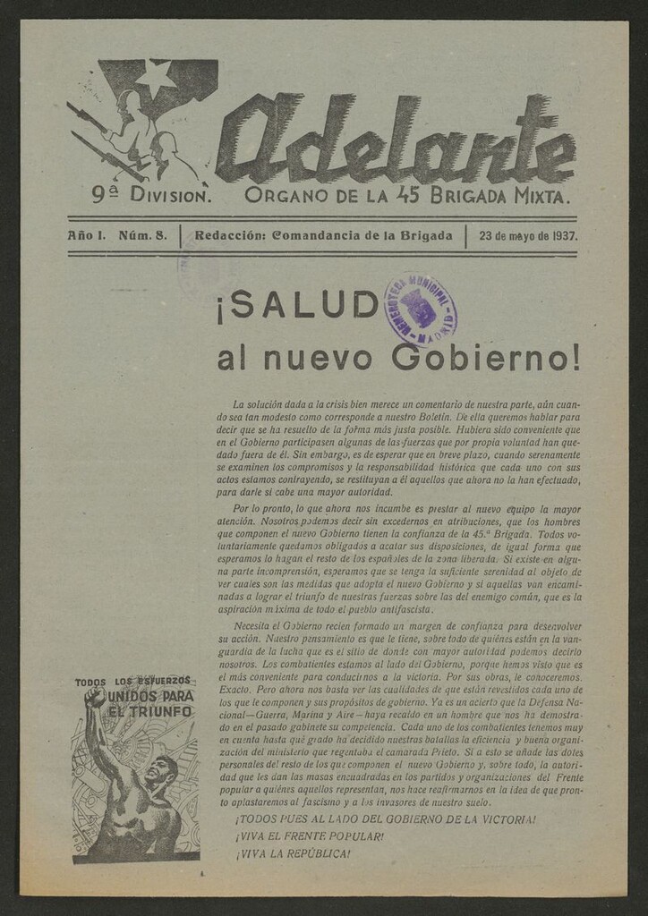 Miniatura de Adelante: órgano de la 45 Brigada Mixta del 23 de mayo de 1937