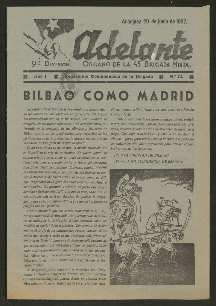 Miniatura de Adelante: órgano de la 45 Brigada Mixta del 20 de junio de 1937