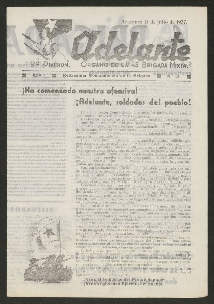 Miniatura de Adelante: órgano de la 45 Brigada Mixta del 11 de julio de 1937