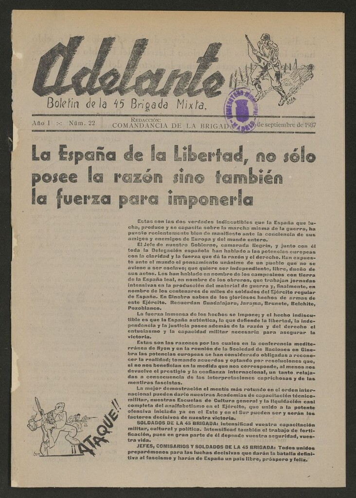 Miniatura de Adelante: órgano de la 45 Brigada Mixta del 26 de septiembre de 1937