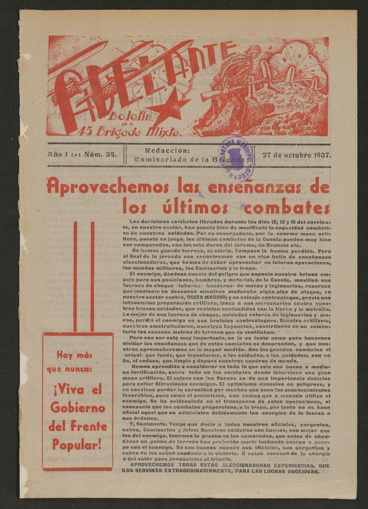 Miniatura de Adelante: órgano de la 45 Brigada Mixta del 27 de octubre de 1937