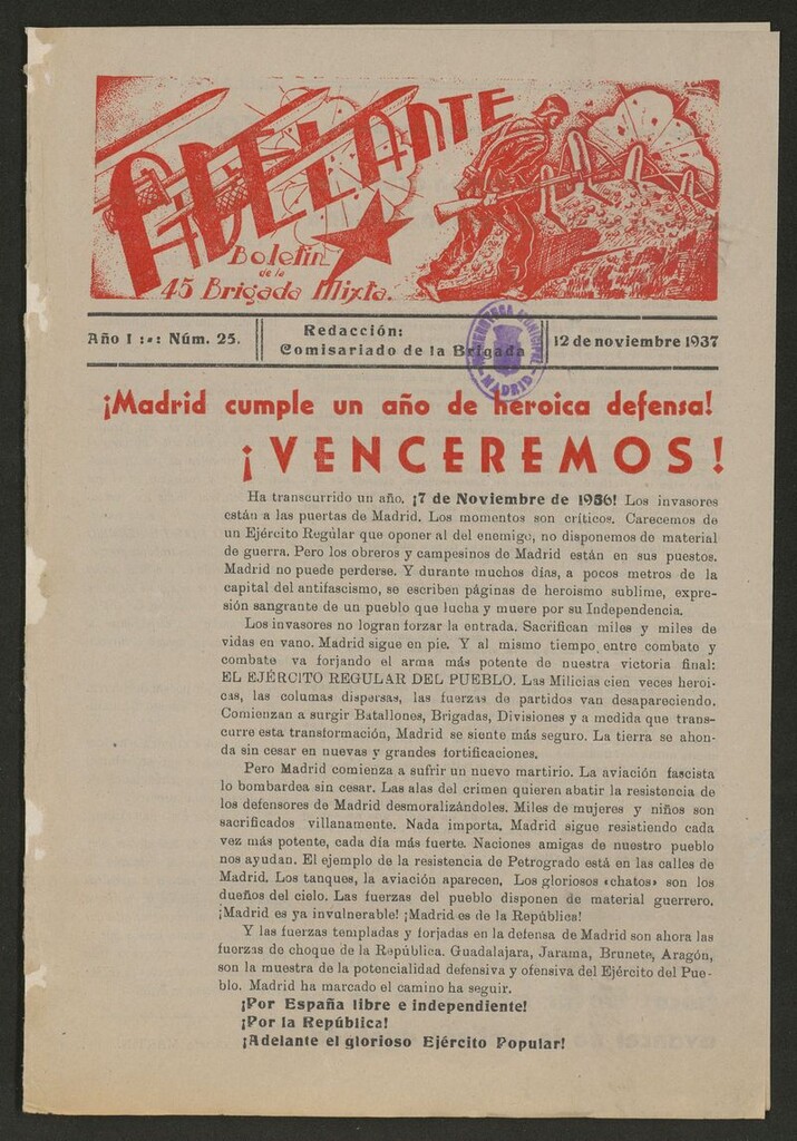 Miniatura de Adelante: órgano de la 45 Brigada Mixta del 12 de noviembre de 1937