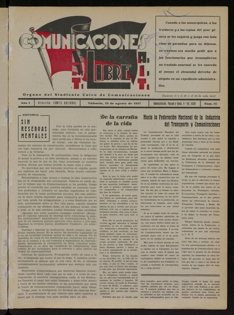 Miniatura de Comunicaciones Libre del 10 de agosto de 1937