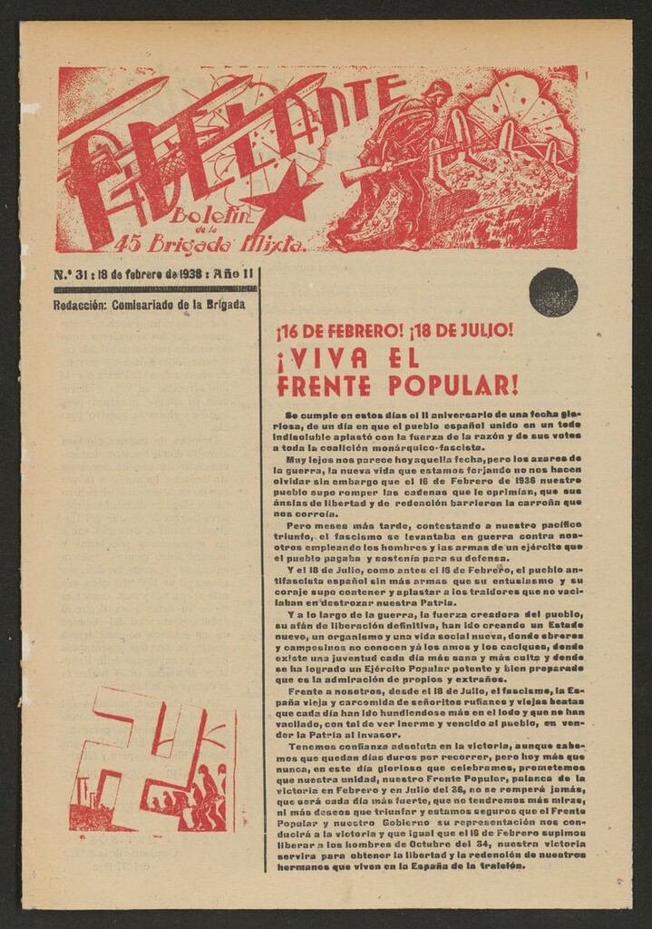 Miniatura de Adelante: órgano de la 45 Brigada Mixta del 18 de febrero de 1938
