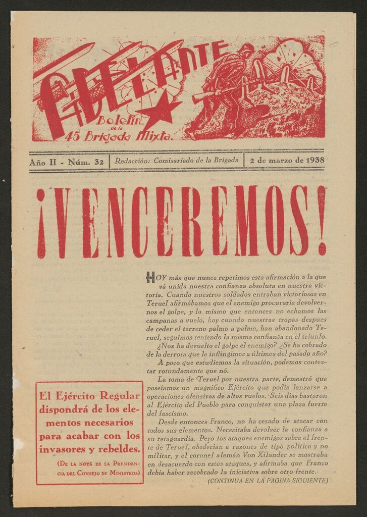 Miniatura de Adelante: órgano de la 45 Brigada Mixta del 2 de marzo de 1938