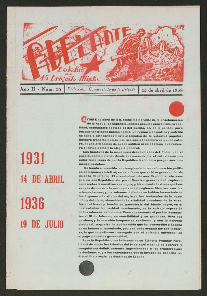 Miniatura de Adelante: órgano de la 45 Brigada Mixta del 15 de abril de 1938