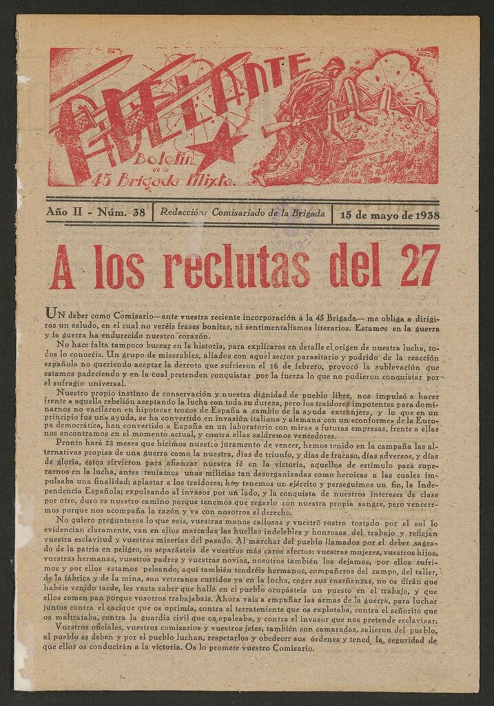 Miniatura de Adelante: órgano de la 45 Brigada Mixta del 15 de mayo de 1938