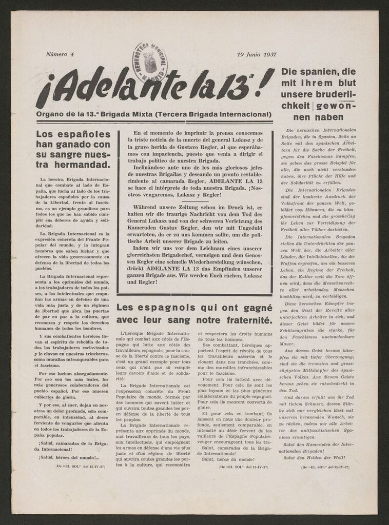 Miniatura de ¡Adelante la 13ª! del 19 de junio de 1937