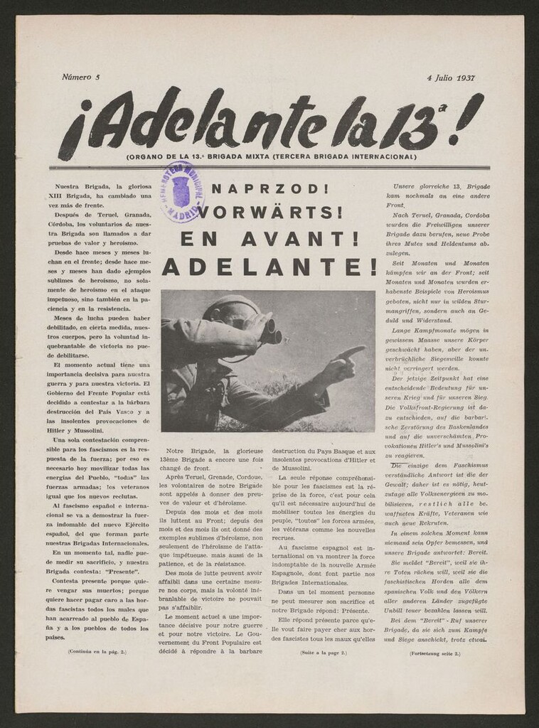 Miniatura de ¡Adelante la 13ª! del 4 de julio de 1937
