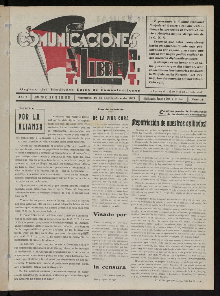 Miniatura de Comunicaciones Libre del 10 de septiembre de 1937