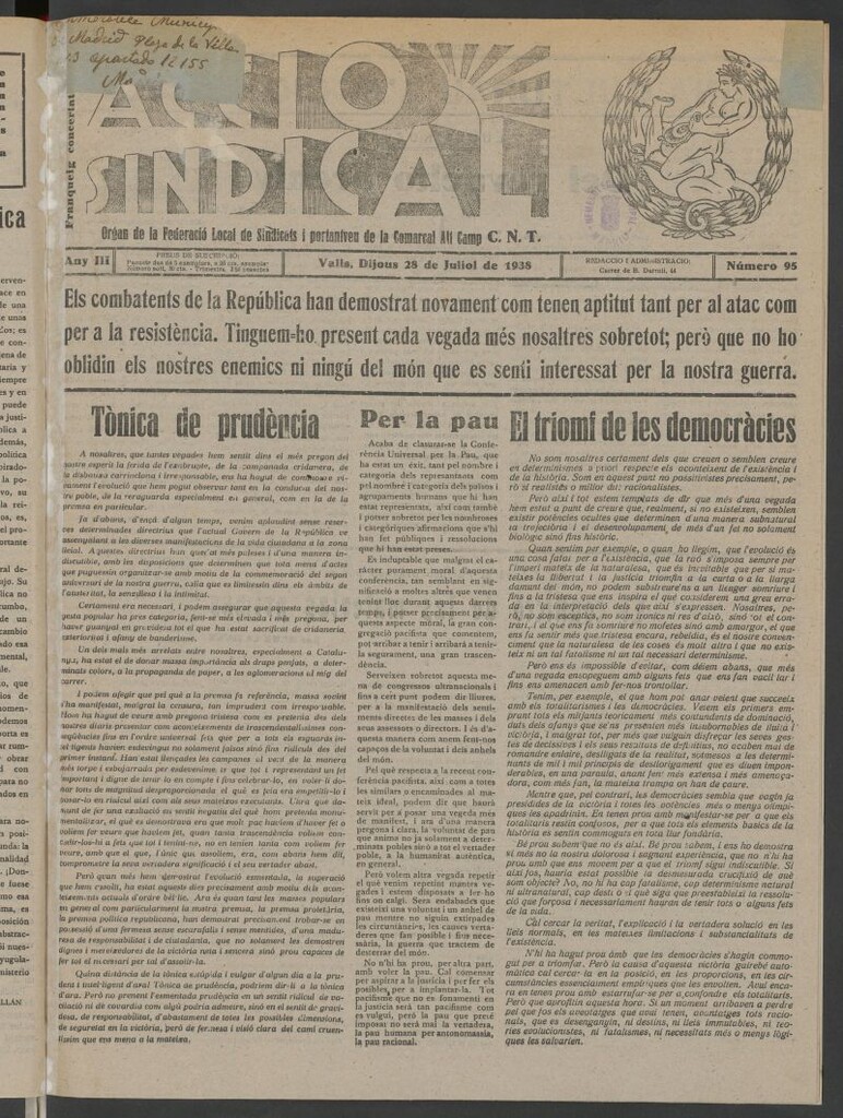 Miniatura de Acció Sindical del 28 de juliol de 1938