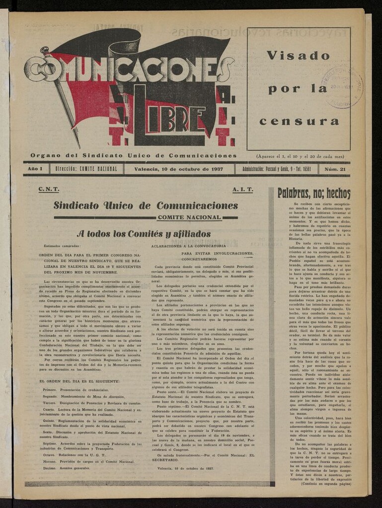 Miniatura de Comunicaciones Libre del 10 de octubre de 1937