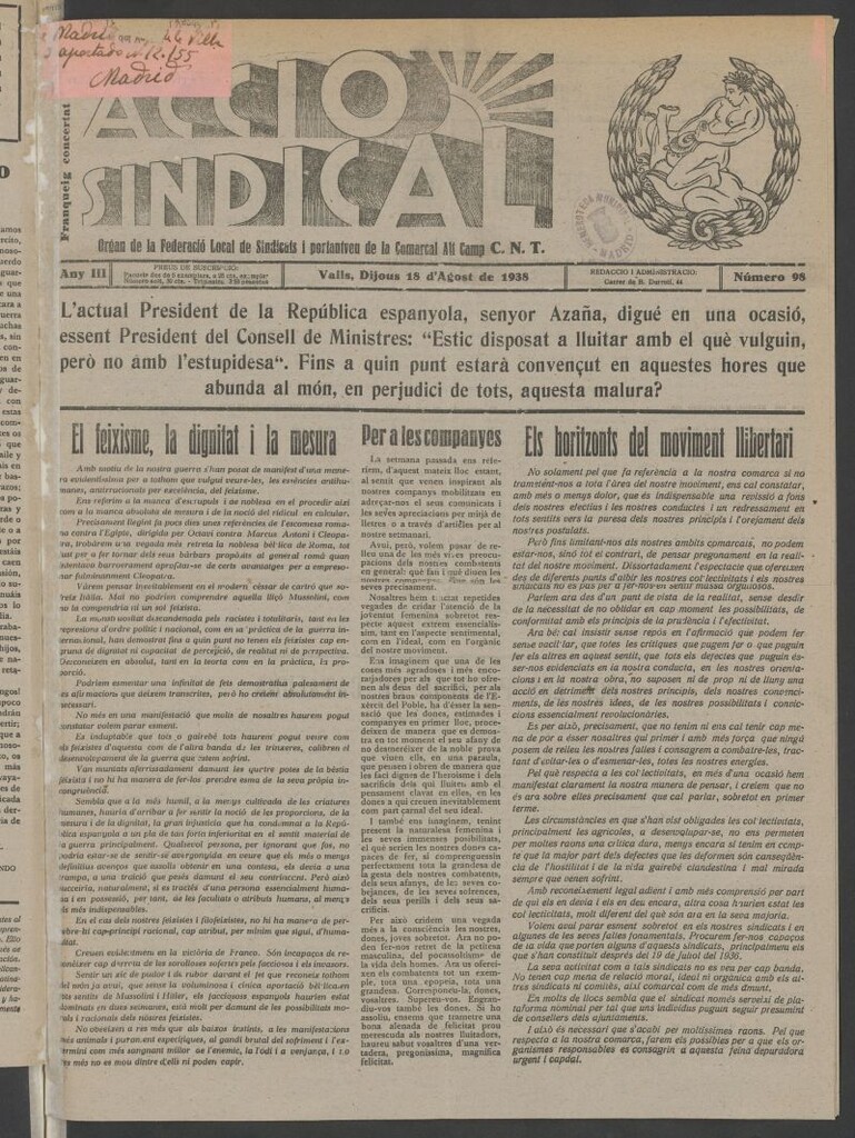 Miniatura de Acció Sindical del 18 d´Agost de 1938