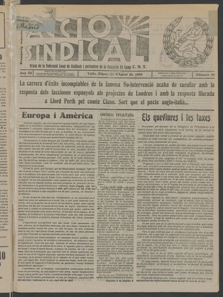 Miniatura de Acció Sindical del 25 d´Agost de 1938