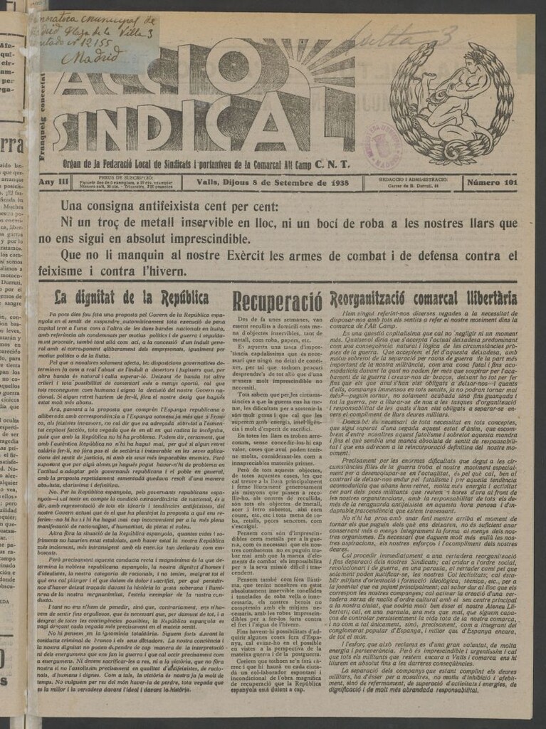 Miniatura de Acció Sindical del 8 de setembre de 1938