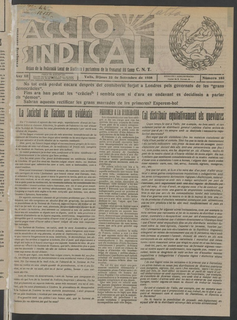 Miniatura de Acció Sindical del 22 de setembre de 1938