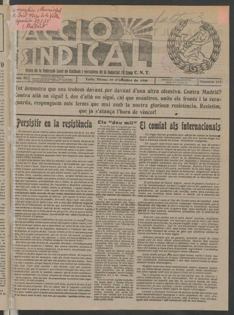 Miniatura de Acció Sindical del 27 d´octubre de 1938