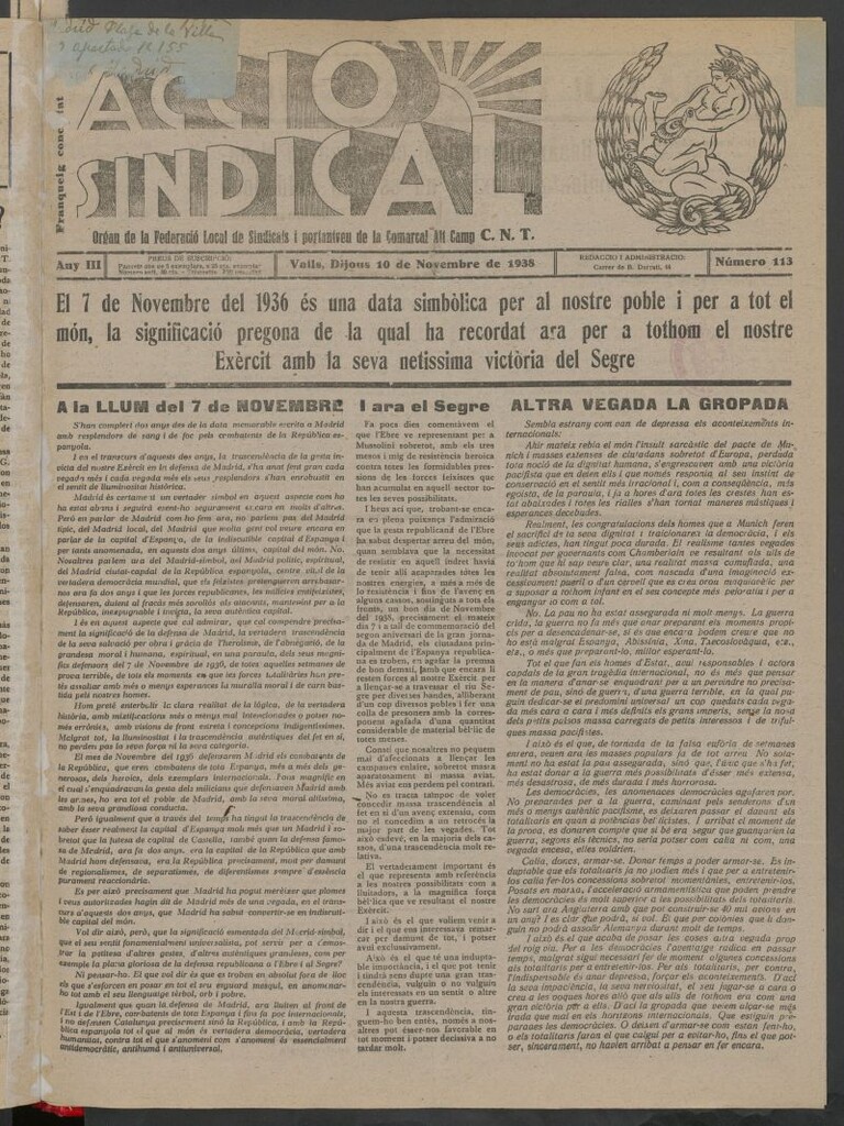 Miniatura de Acció Sindical del 10 de novembre de 1938