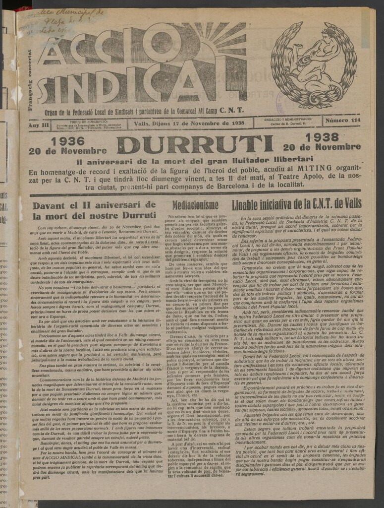 Miniatura de Acció Sindical del 17 de novembre de 1938