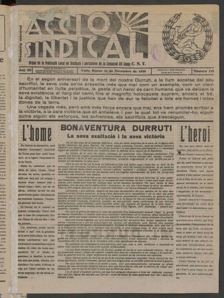 Miniatura de Acció Sindical del 24 de novembre de 1938