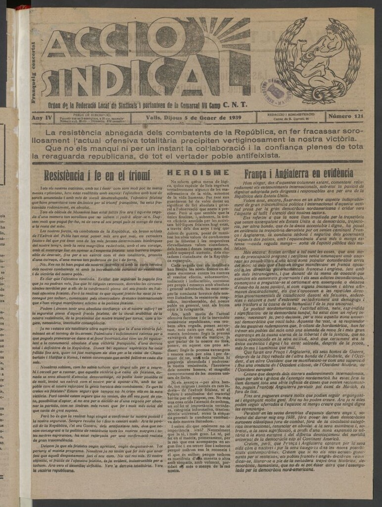 Miniatura de Acció Sindical del 5 de gener de 1939