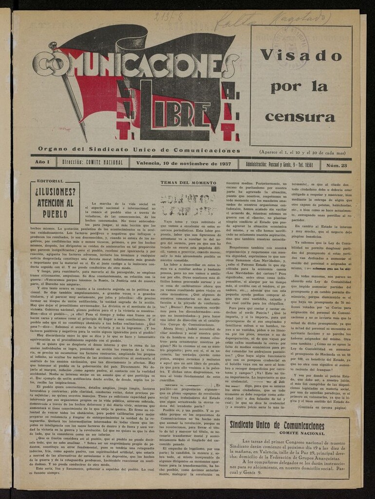 Miniatura de Comunicaciones Libre del 10 de noviembre de 1937