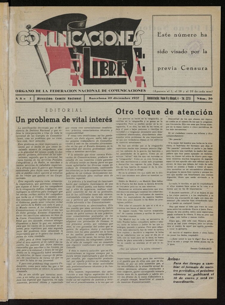 Miniatura de Comunicaciones Libre del 20 de diciembre de 1937