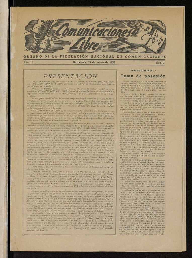 Miniatura de Comunicaciones Libre del 15 de enero de 1938