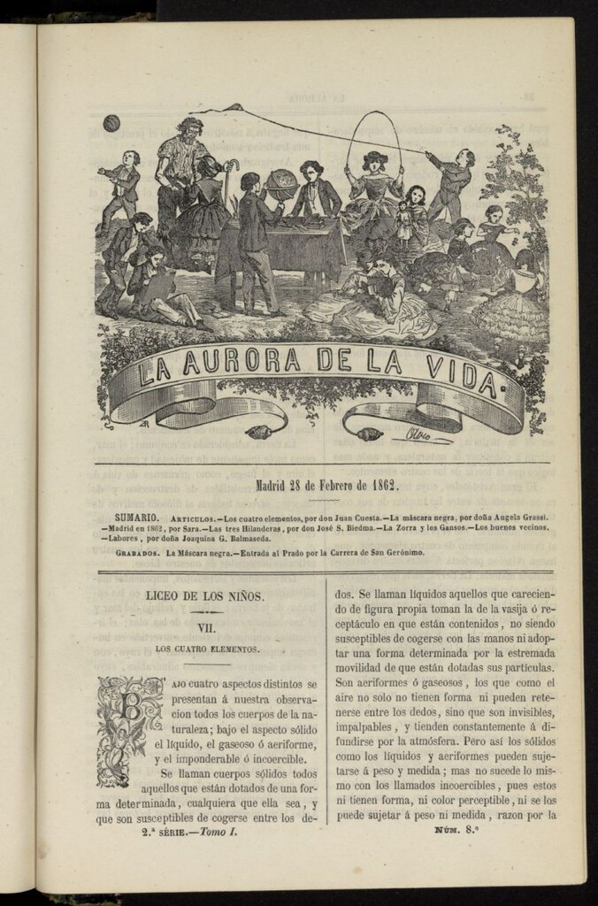 Miniatura de La Aurora de la Vida: único periódico ilustrado dedicado a niños de ambos sexos del 28 de febrero de 1862, nº 8