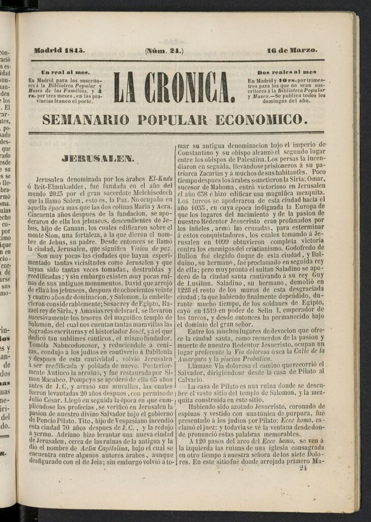 Miniatura de La Crónica: semanario popular económico del 16 de marzo de 1845, nº 24