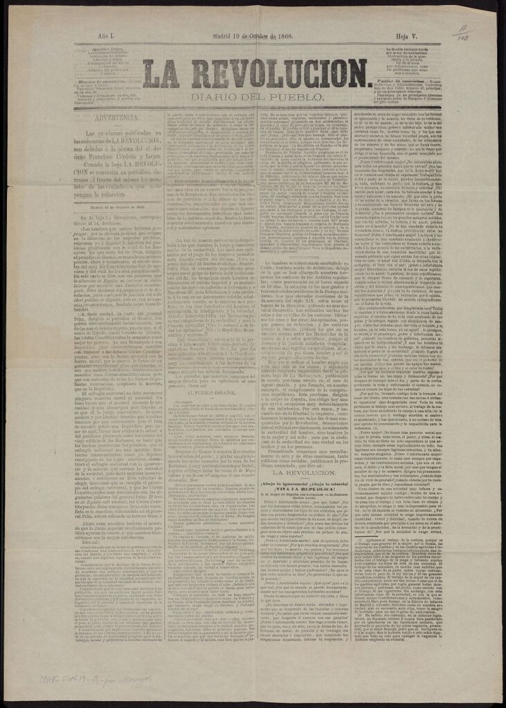 Miniatura de La Revolución: diario del pueblo del 19 de octubre de 1868, hoja 5