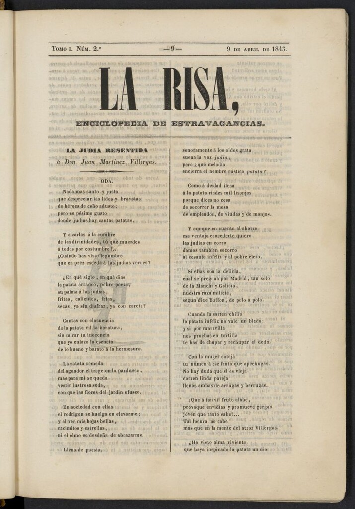 Miniatura de La risa: enciclopedia de estravagancias del 9 de abril de 1843, nº 2