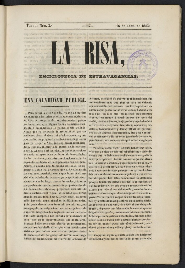 Miniatura de La risa: enciclopedia de estravagancias del 16 de abril de 1843, nº 3