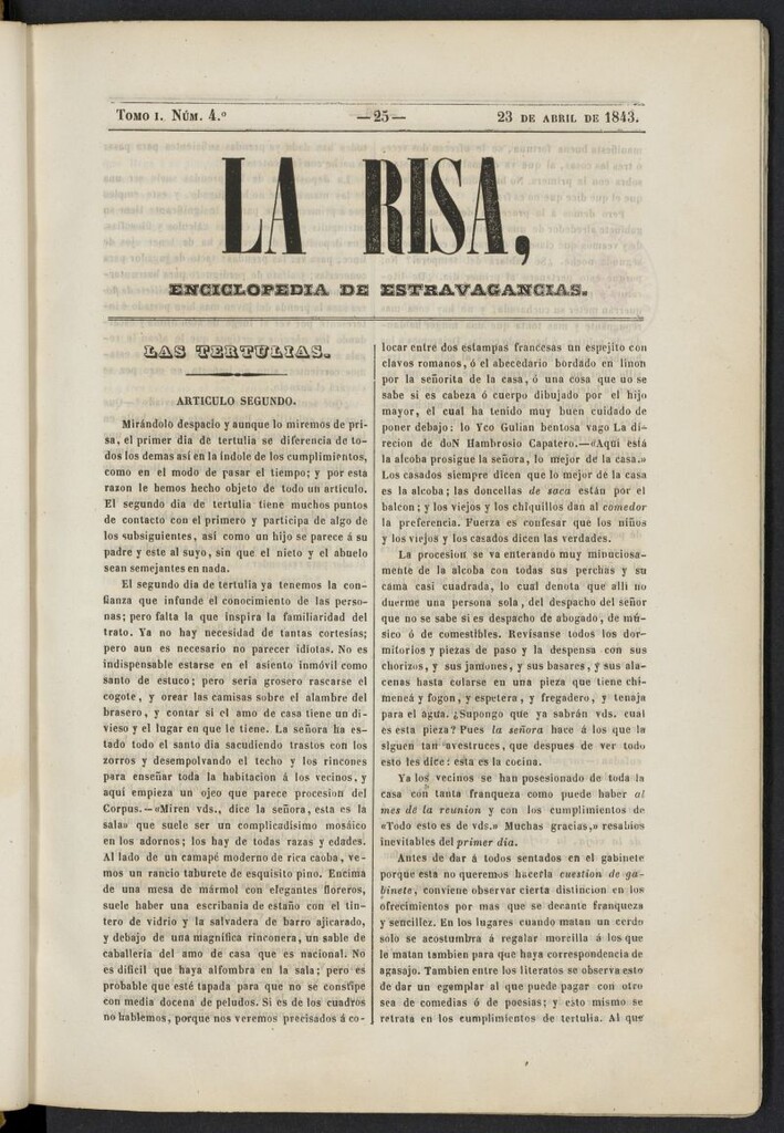 Miniatura de La risa: enciclopedia de estravagancias del 23 de abril de 1843, nº 4