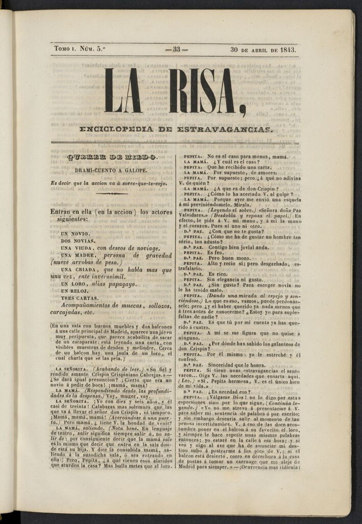 Miniatura de La risa: enciclopedia de estravagancias del 30 de abril de 1843, nº 5