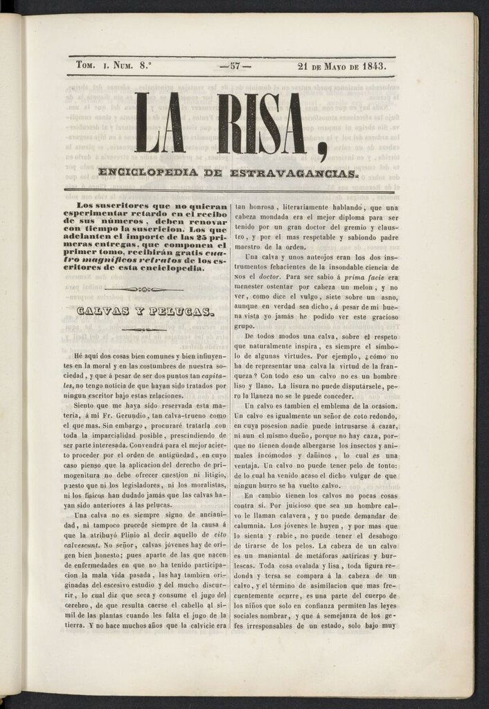 Miniatura de La risa: enciclopedia de estravagancias del 21 de mayo de 1843, nº 8
