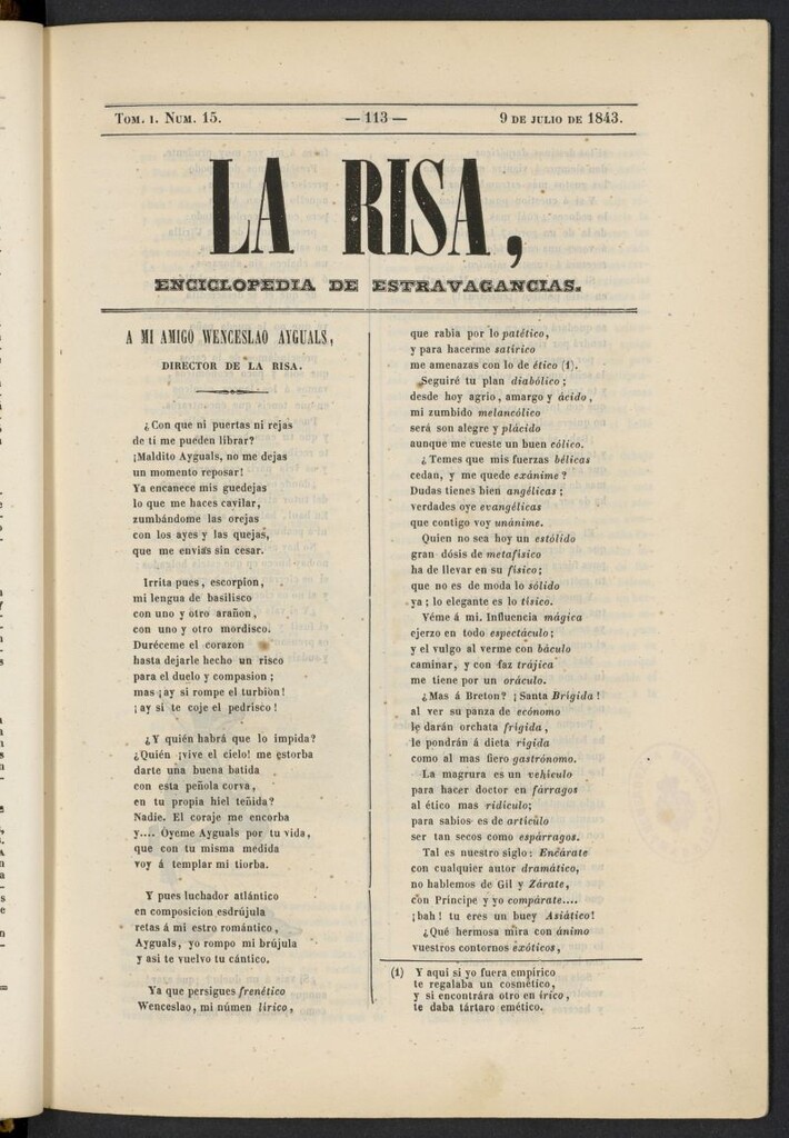 Miniatura de La risa: enciclopedia de estravagancias del 9 de julio de 1843, nº 15