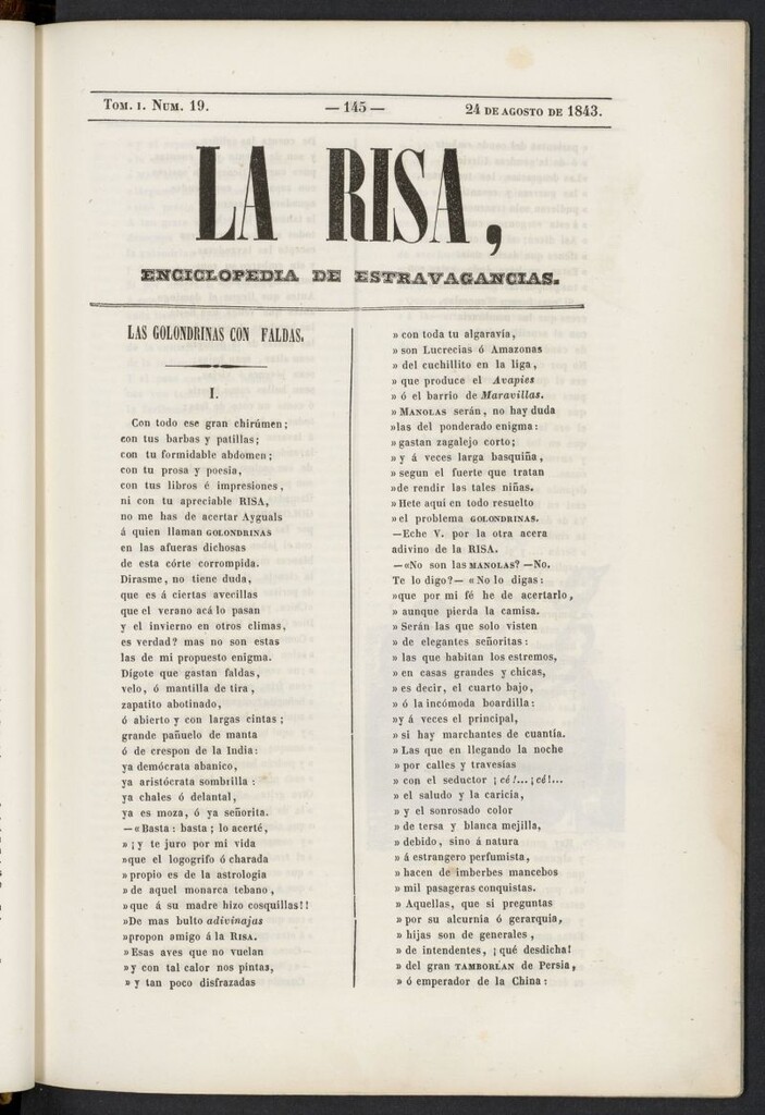 Miniatura de La risa: enciclopedia de estravagancias del 24 de agosto de 1843, nº 19