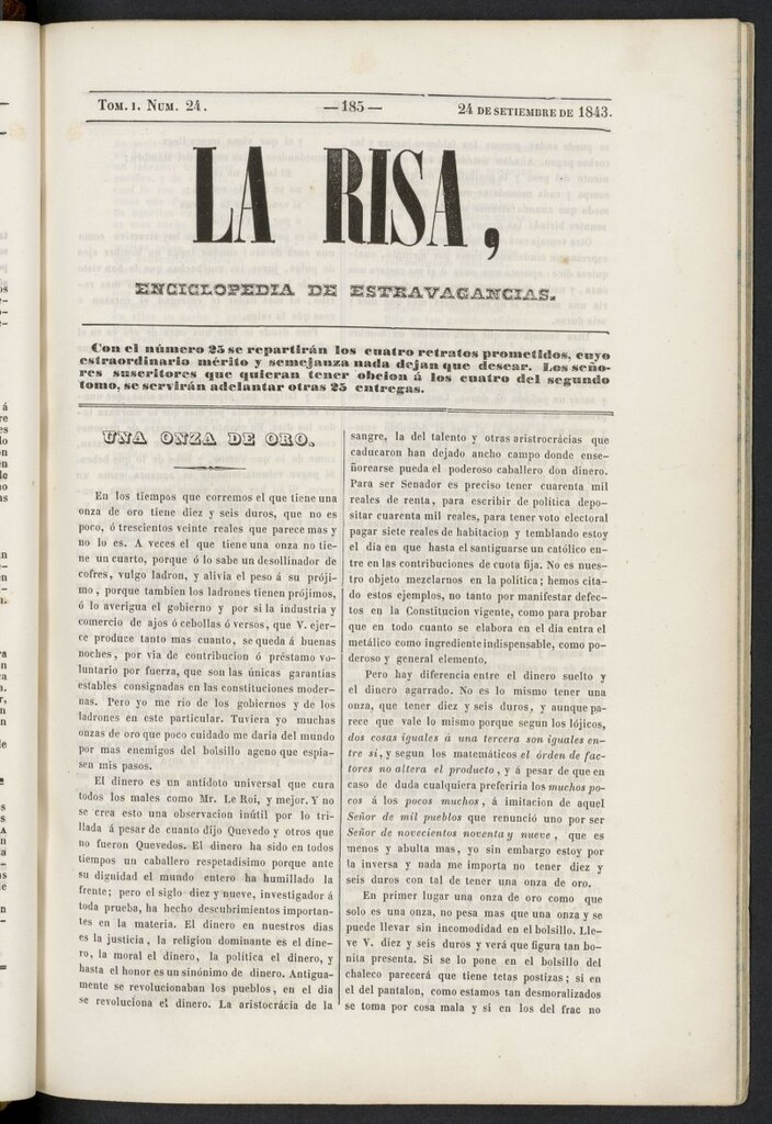 Miniatura de La risa: enciclopedia de estravagancias del 24 de septiembre de 1843, nº 24