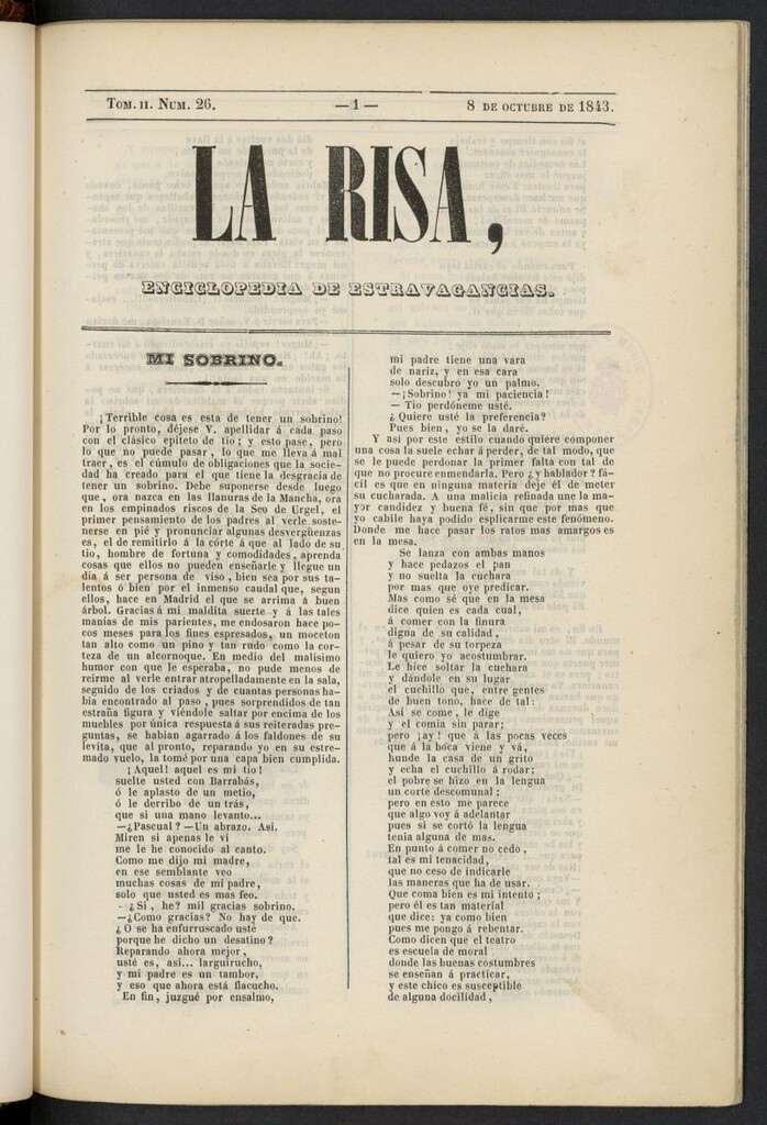 Miniatura de La risa: enciclopedia de estravagancias del 8 de octubre de 1843, nº 26
